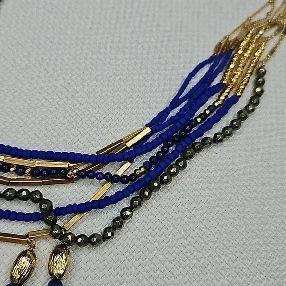 Retired Vintage Stella & Dot Tulum Tassel Necklace Gold Blue Beaded Versatile - Picture 5 of 16